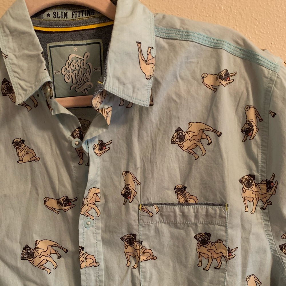 Pug Casual Button Down Shirt Men’s Slim Fit